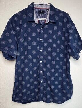 Michael Brandon Navy Short-Sleeve Button-Up with Light Print